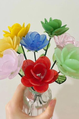 Glass Rose - June Birth Month Flower, Glass Rose Figurine, Boho Flower Centerpieces for Table, Valentine's Day Gifts for Her, Wife
