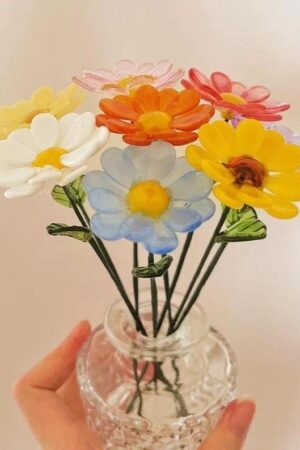 Glass Aster, Gerbera, Daisy, Chrysanthemum, Boho Glass Flower with Stem, Various Color Flower Sculpture, Unique Birth Flower Gift for Her