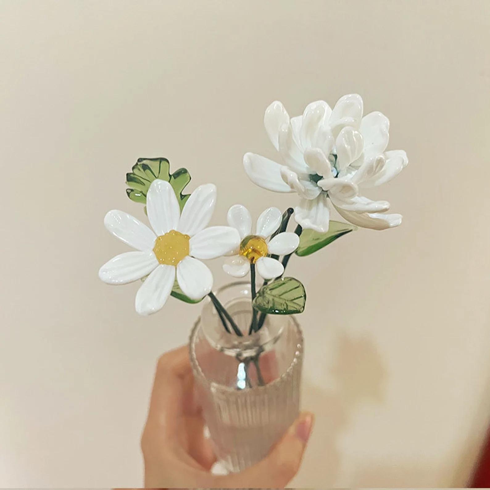Handmade White Glass Daisy Figurine: Custom Chrysanthemum Flower Decor - Image 4