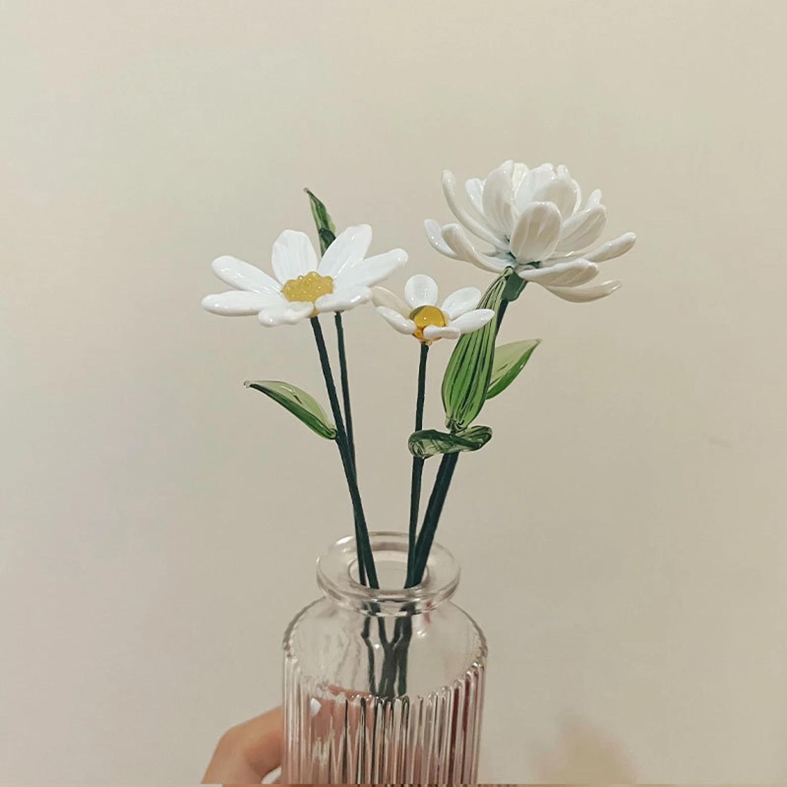Handmade White Glass Daisy Figurine: Custom Chrysanthemum Flower Decor - Image 5