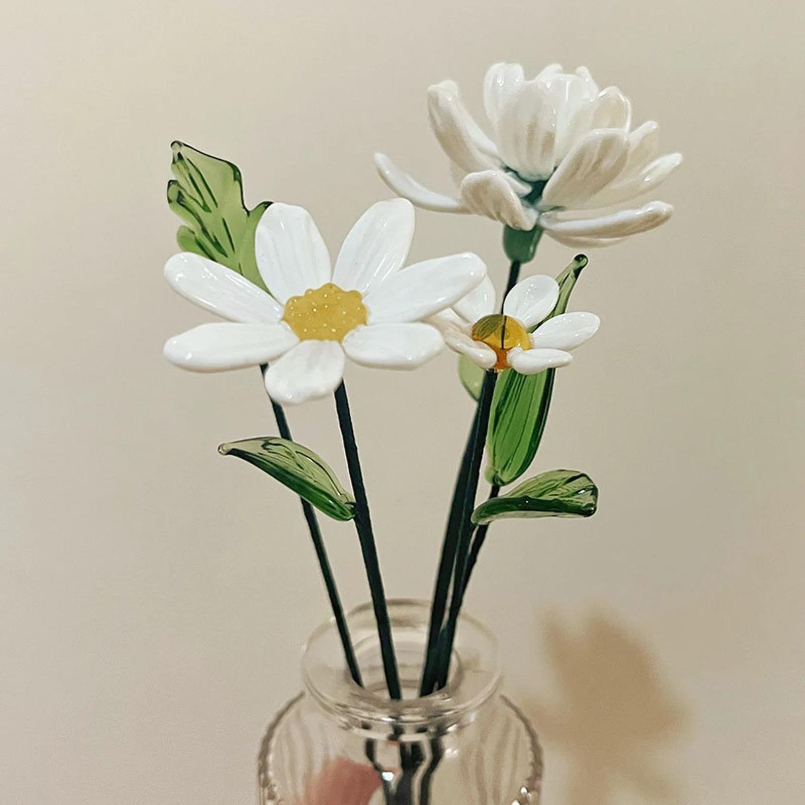 Handmade White Glass Daisy Figurine: Custom Chrysanthemum Flower Decor - Image 7