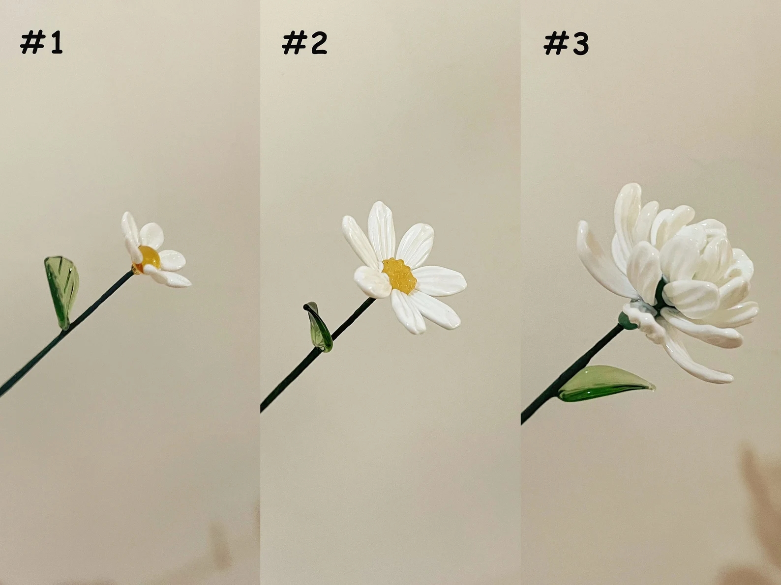 Handmade White Glass Daisy Figurine: Custom Chrysanthemum Flower Decor - Image 8