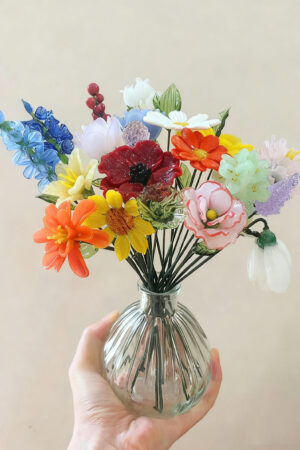 Glass Birth Flowers with Stem, Glass Flower-Poppy, Carnation, Aster, Cosmos, Honeysuckle, Water Lily, Glass Sculpture, Mother's Day Gift