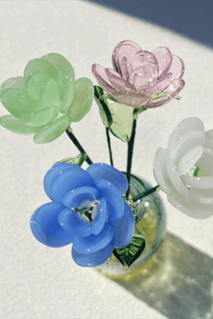 Cute Glass Rose, Red Rose Figurine, Mini Glass Flower Statue, Home Decoration, Valentine's Day Gift for Her, wife, girlfriend