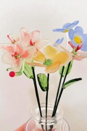 Glass Orchid, Phalaenopsis, Plumeria, Frangipani, Forget-me-not, Myosotis, Custom Glass Flower Sculpture, Boho Table Wedding Decor Gift