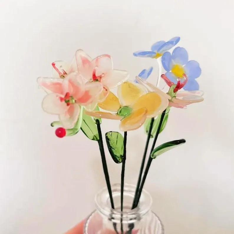 Glass Orchid, Phalaenopsis, Plumeria, Frangipani, Forget-me-not, Myosotis, Custom Glass Flower Sculpture, Boho Table Wedding Decor Gift