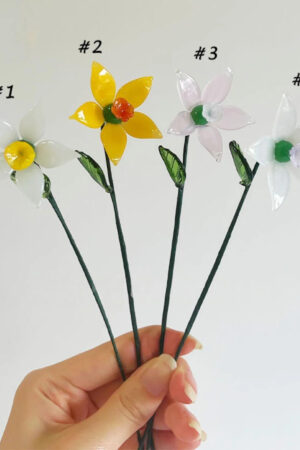 Cute Glass Narcissus, Glass flower with Stem, Colored Glass Daffodil, Table Decor, Gift for Her, Wife, Mom, Girlfriend, Sister