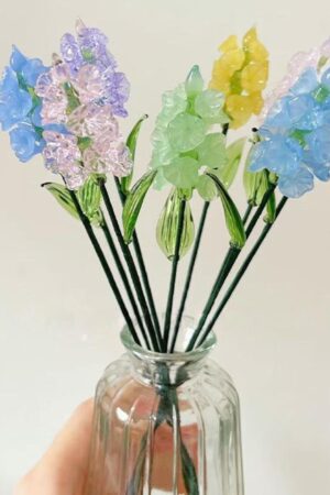 Larkspur/Delphinium Glass Sculpture, Glass Flowers with Stems, Blown Glass Artwork, Birth Flower Decor, Birthday Gift for Her