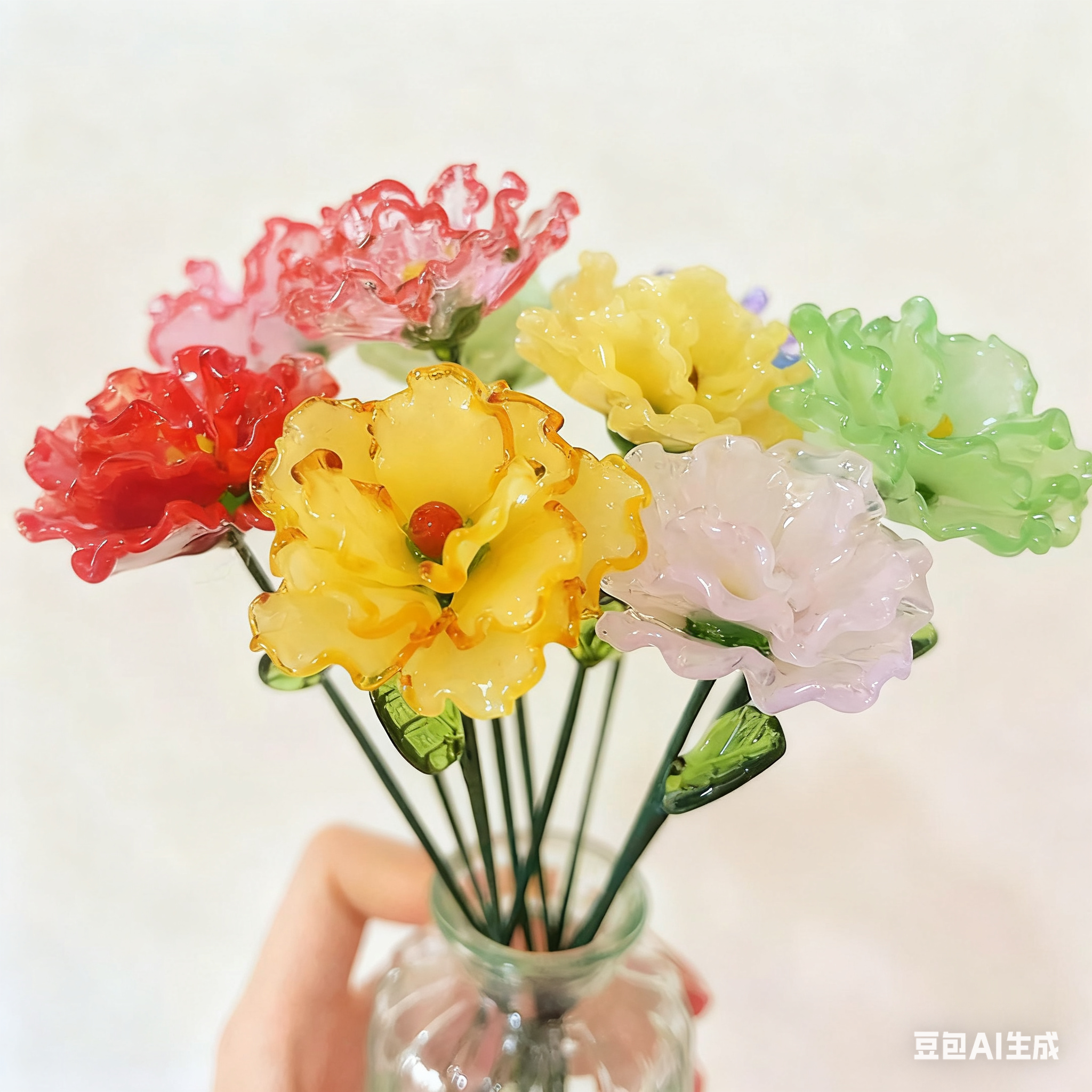 Glass Carnation Sculpture: January Birth Flower Table Centerpiece