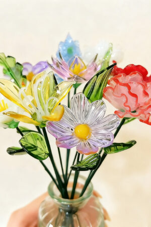 Glass Birth Month Flowers, Handmade Glass Birth Flowers, Carnation, Iris, Daffodil,Daisy, Lily, Larkspur,Aster,Poppy,Christmas Gift for Her