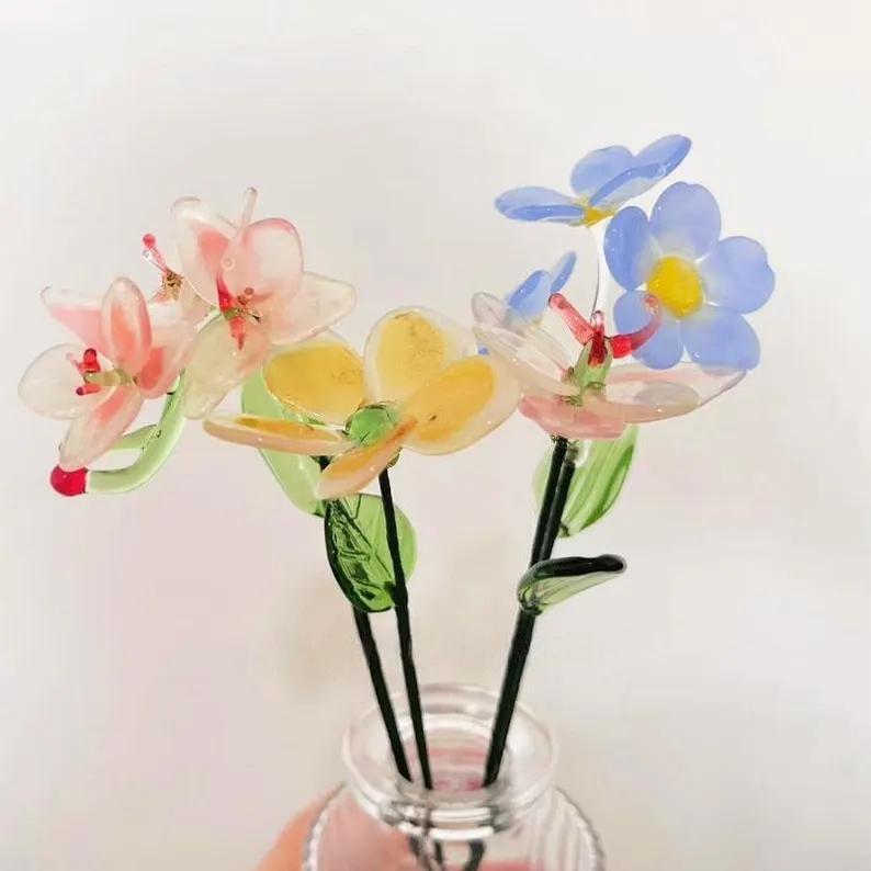 Glass Orchid, Phalaenopsis, Plumeria, Frangipani, Forget-me-not, Myosotis, Custom Glass Flower Sculpture, Boho Table Wedding Decor Gift - Image 4