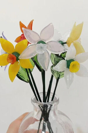 Daffodil Glass Flower in Pink/White/Yellow, Glass Narcissus Figurine, Flower Table Centerpiece, Boho Home Decor, Unique Birthay Gift for her