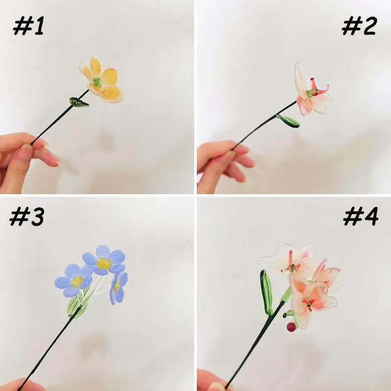 Glass Orchid, Phalaenopsis, Plumeria, Frangipani, Forget-me-not, Myosotis, Custom Glass Flower Sculpture, Boho Table Wedding Decor Gift - Image 6