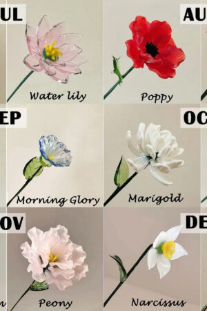 Glass Birth Flower-Custom Color, Glass Flowers with Stem, Glass Chrysanthemum, Penny, Holly, Larkspur, Aster,Poppy, Handmade Christmas Gift