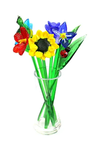 Handmade Colorful Murano Glass Flower Craft Figurine Wedding Valentine's Day Favors Gifts Table Miniature Vase Decor Ornaments